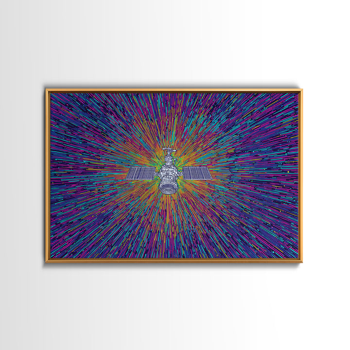 Warp Speed Satellite Explosion Wall Art, Colorful Space Abstract Poster, Sci Fi Retro Print, Modern Digital Art, Office Decor