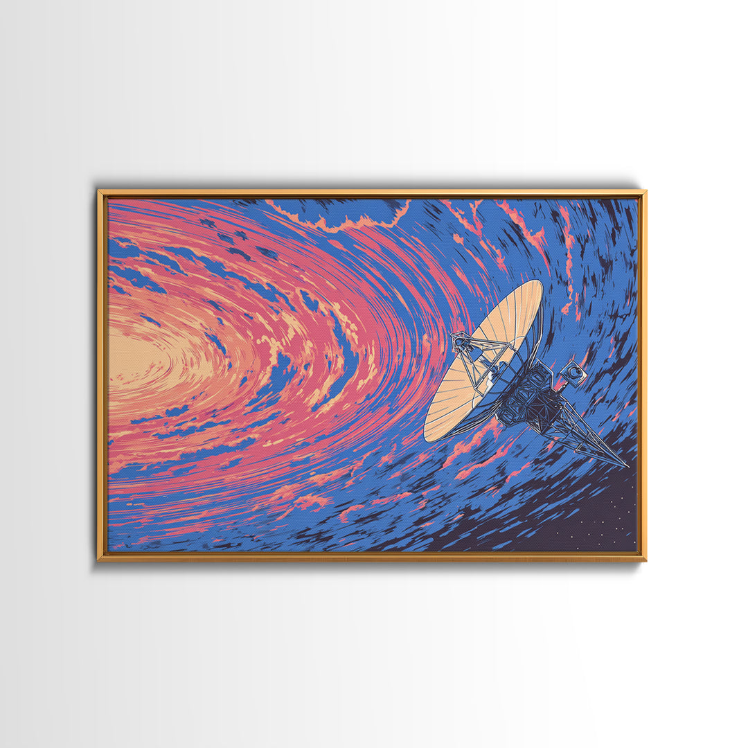 Pink Blue Cosmic Vortex Satellite Wall Art, Retro Futurism Space Poster, Modern Abstract Art Print, Sci Fi Office Wall Decor