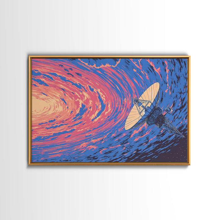 Pink Blue Cosmic Vortex Satellite Wall Art, Retro Futurism Space Poster, Modern Abstract Art Print, Sci Fi Office Wall Decor