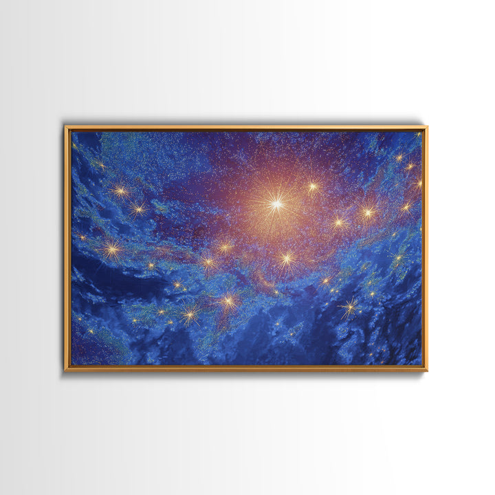 Blue Cosmic Starfield Nebula Wall Art, Galaxy Abstract Space Poster, Modern Digital Art, Celestial Home Decor Canvas Print