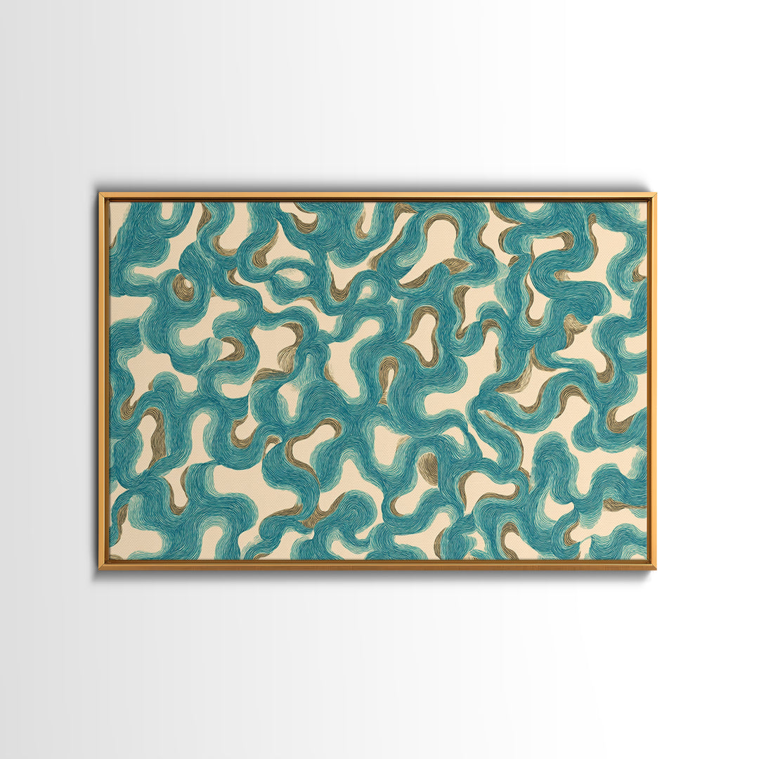 Teal Organic Maze Pattern Wall Art, Abstract Geometric Art Print, Modern Wall Decor, Coastal Boho Home Decor, MCM Artwork