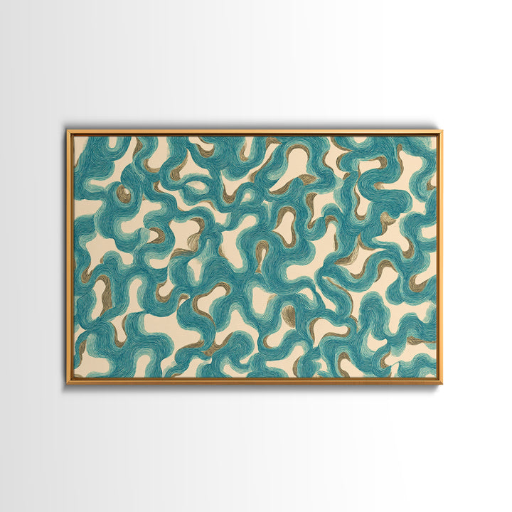 Teal Organic Maze Pattern Wall Art, Abstract Geometric Art Print, Modern Wall Decor, Coastal Boho Home Decor, MCM Artwork
