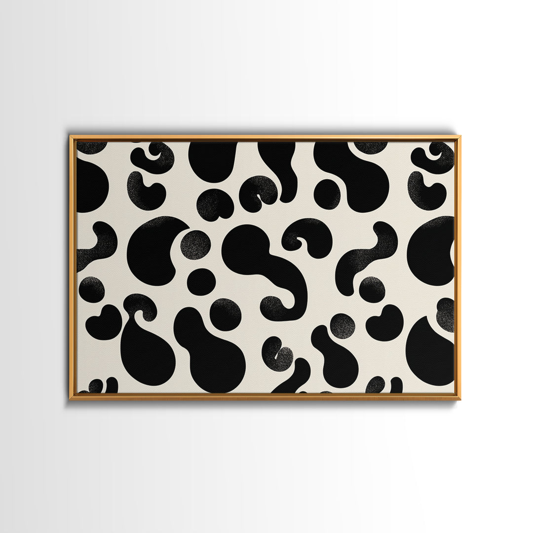 Black Cream Amoeba Shapes Wall Art, Minimalist Abstract Art, Modern Geometric Art Print, Retro Wall Decor, Bold MCM Decor