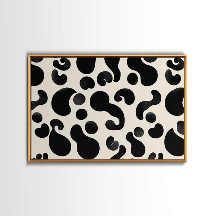 Black Cream Amoeba Shapes Wall Art, Minimalist Abstract Art, Modern Geometric Art Print, Retro Wall Decor, Bold MCM Decor