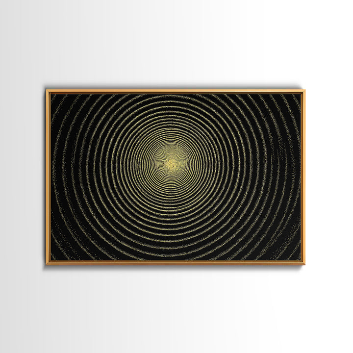 Golden Hypnotic Concentric Circles Wall Art, Black Op Art Print, Midcentury Modern Geometric Poster, Minimal Office Decor