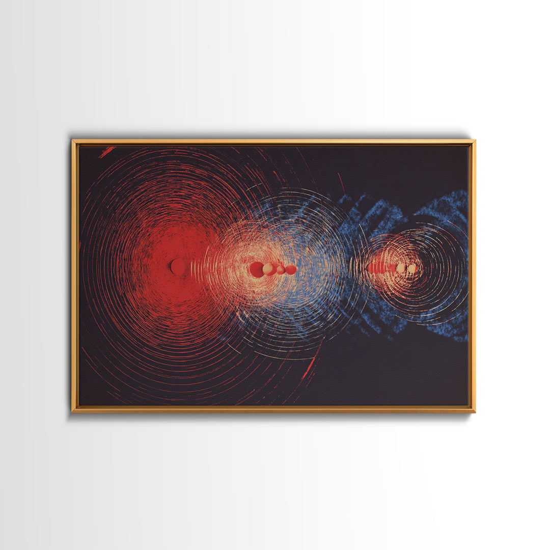 Red And Blue Cosmic Wave Canvas Print, Abstract Sci Fi Rings, Midcentury Modern Wall Art, Space Poster For Modern Home Decor