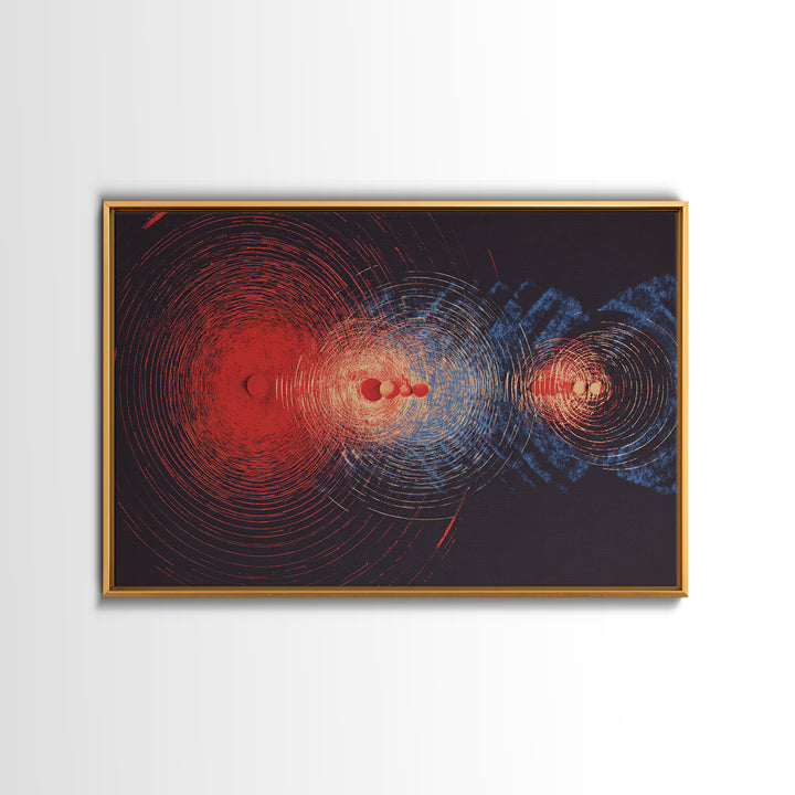 Red And Blue Cosmic Wave Canvas Print, Abstract Sci Fi Rings, Midcentury Modern Wall Art, Space Poster For Modern Home Decor