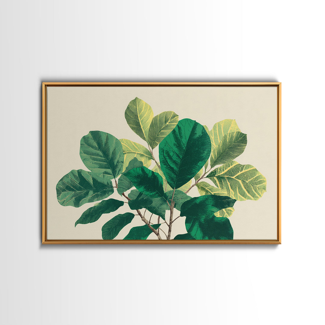 Lush Green Fiddle Leaf Fig Wall Art, Botanical Midcentury Modern Decor, Nature Canvas Print For Living Room Or Office Decor