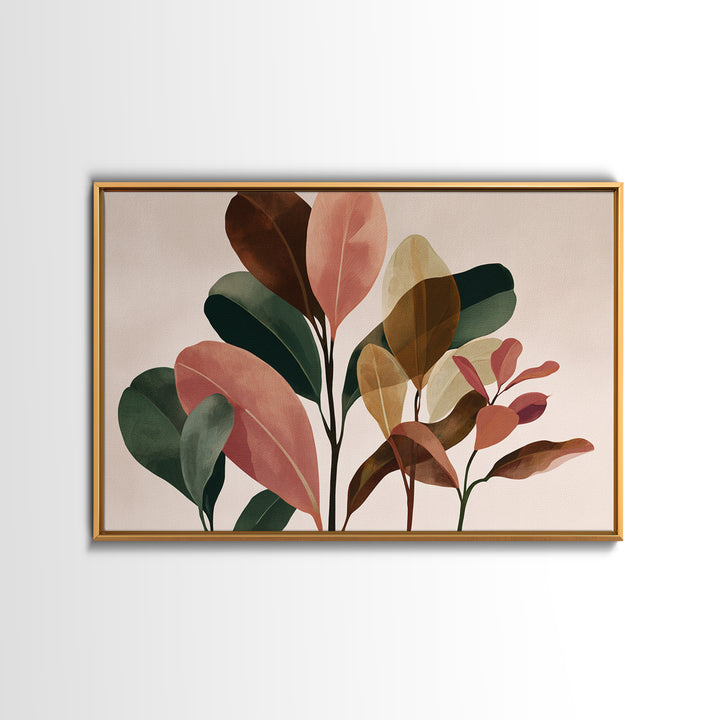 Soft Pink Brown Abstract Leaves Wall Art, Botanical Modern Art Print, Midcentury Home Decor For Bedroom Or Living Room Decor