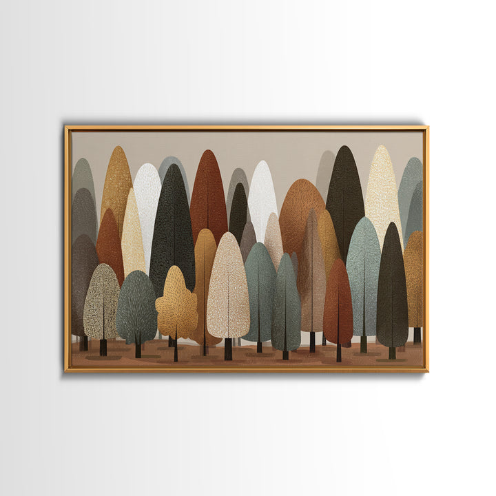Neutral Earth Tone Stylized Trees Wall Art, Scandinavian Midcentury Modern Canvas Print, Minimalist Forest Decor For Home
