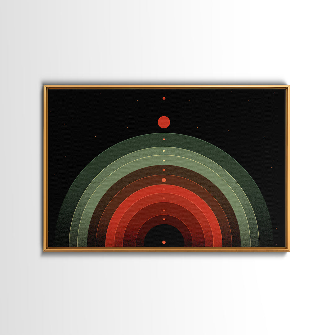 Red Planet Arc Canvas Print, Midcentury Modern Abstract Art, Atomic Geometric Wall Decor, Space Retro Poster For Home Decor