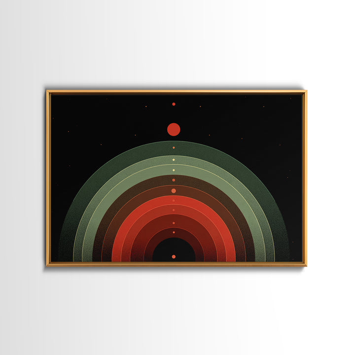 Red Planet Arc Canvas Print, Midcentury Modern Abstract Art, Atomic Geometric Wall Decor, Space Retro Poster For Home Decor