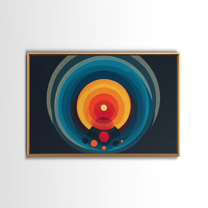 Teal Orange Circular Target Wall Art, Midcentury Modern Geometric Abstract, Bold Modern Decor, Retro Canvas Print For Office