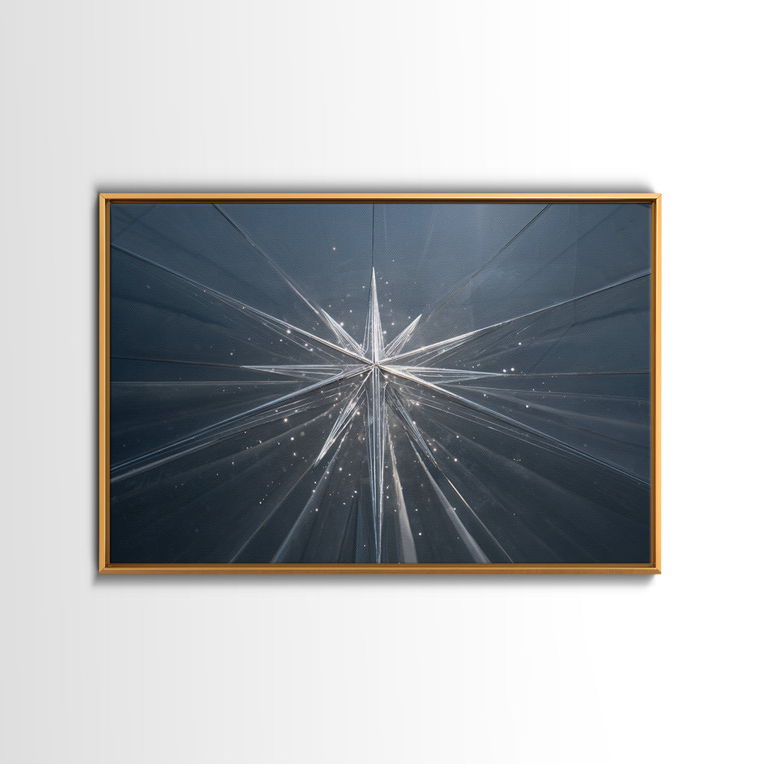 Silver Starburst In Blue Glass Tunnel Wall Art, Modern Abstract Art Print, Minimalist Geometric Decor, Statement Home Office