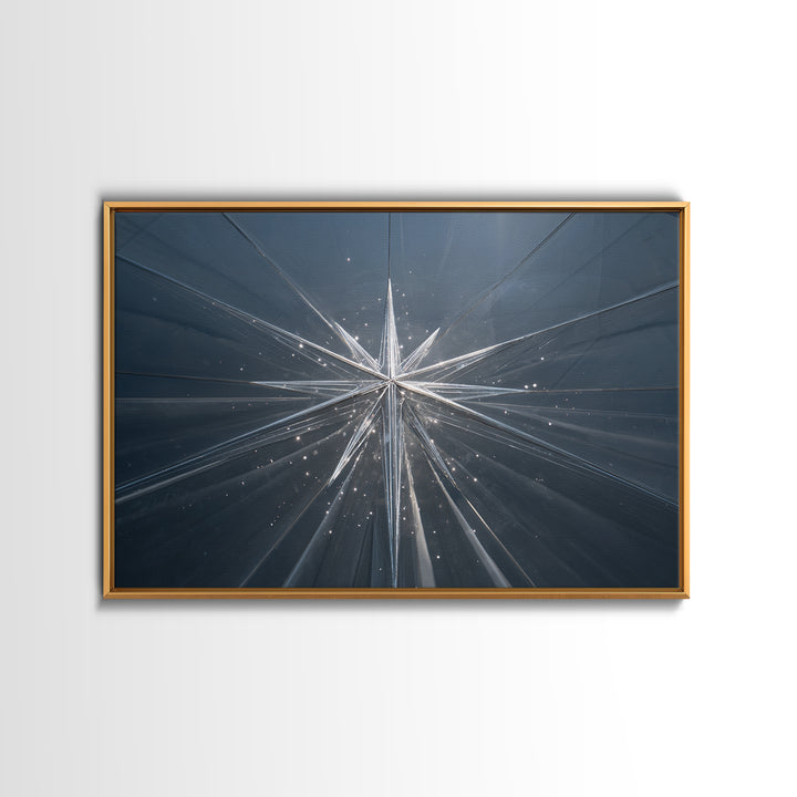 Silver Starburst In Blue Glass Tunnel Wall Art, Modern Abstract Art Print, Minimalist Geometric Decor, Statement Home Office