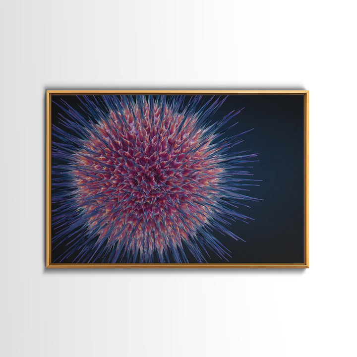 Colorful Spiky Sphere Wall Art, Modern Abstract Art Print, Cosmic Botanical Poster, Blue Pink Home Decor, Statement Canvas Style