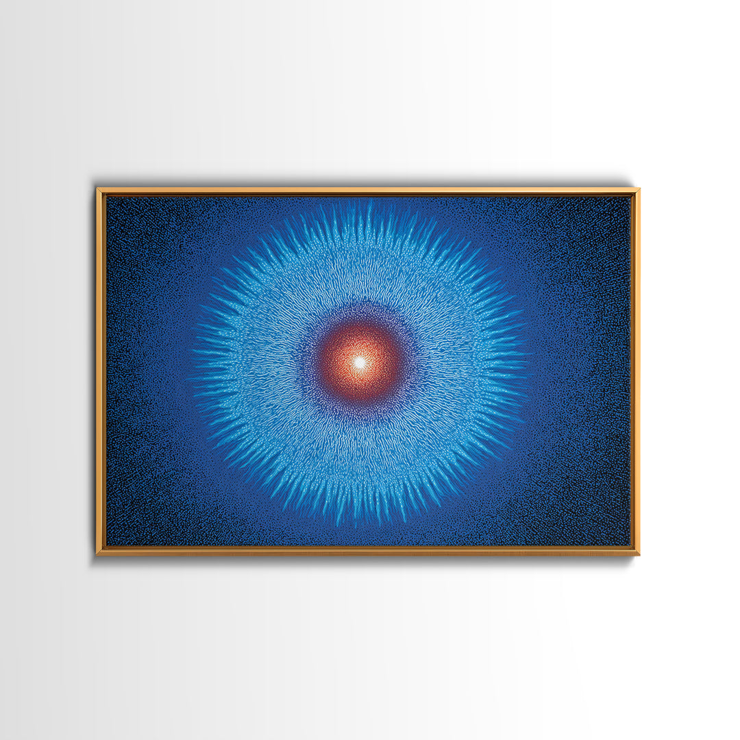 Electric Blue Cosmic Sun Burst, Abstract Wall Art, Midcentury Modern Canvas Print, Space Poster For Modern Home Office Decor