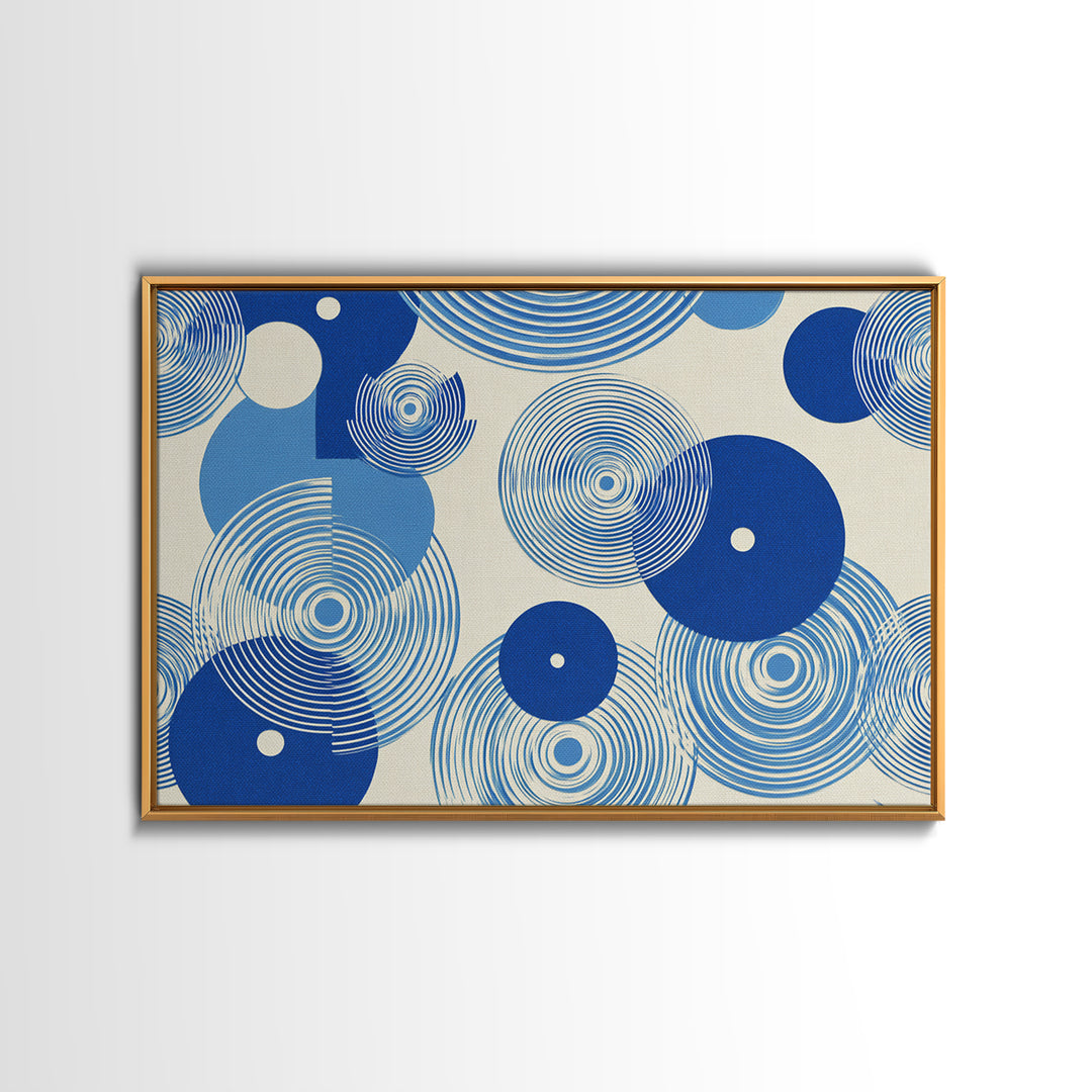 Blue Concentric Circle Pattern Canvas Print, Scandinavian Modern Wall Art, Geometric Abstract Decor, Minimal MCM Poster Print