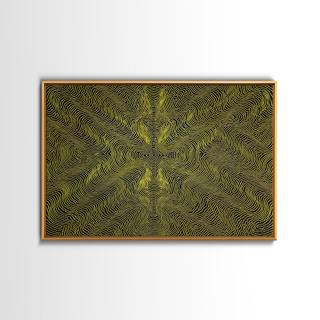Yellow Topographic Line Optical Wall Art, Modern Abstract Op Art Print, Black Geometric Decor, Trippy Minimal Poster For Living Room