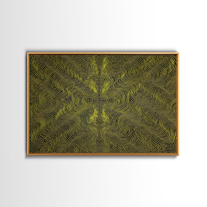 Yellow Topographic Line Optical Wall Art, Modern Abstract Op Art Print, Black Geometric Decor, Trippy Minimal Poster For Living Room