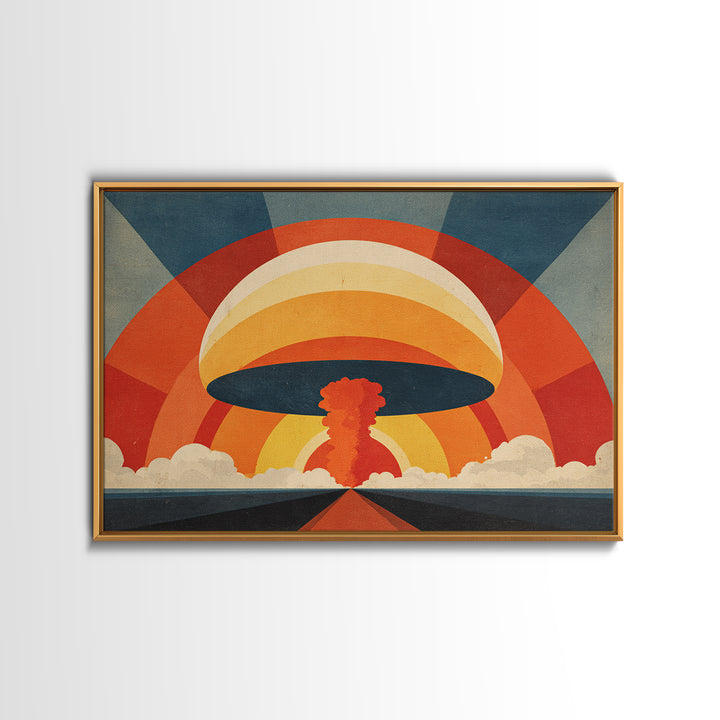 Retro UFO Mushroom Cloud Canvas Print, Midcentury Sun Poster, Atomic MCM Wall Decor, Orange Geometric Modern Art, Sci Fi Wall Art