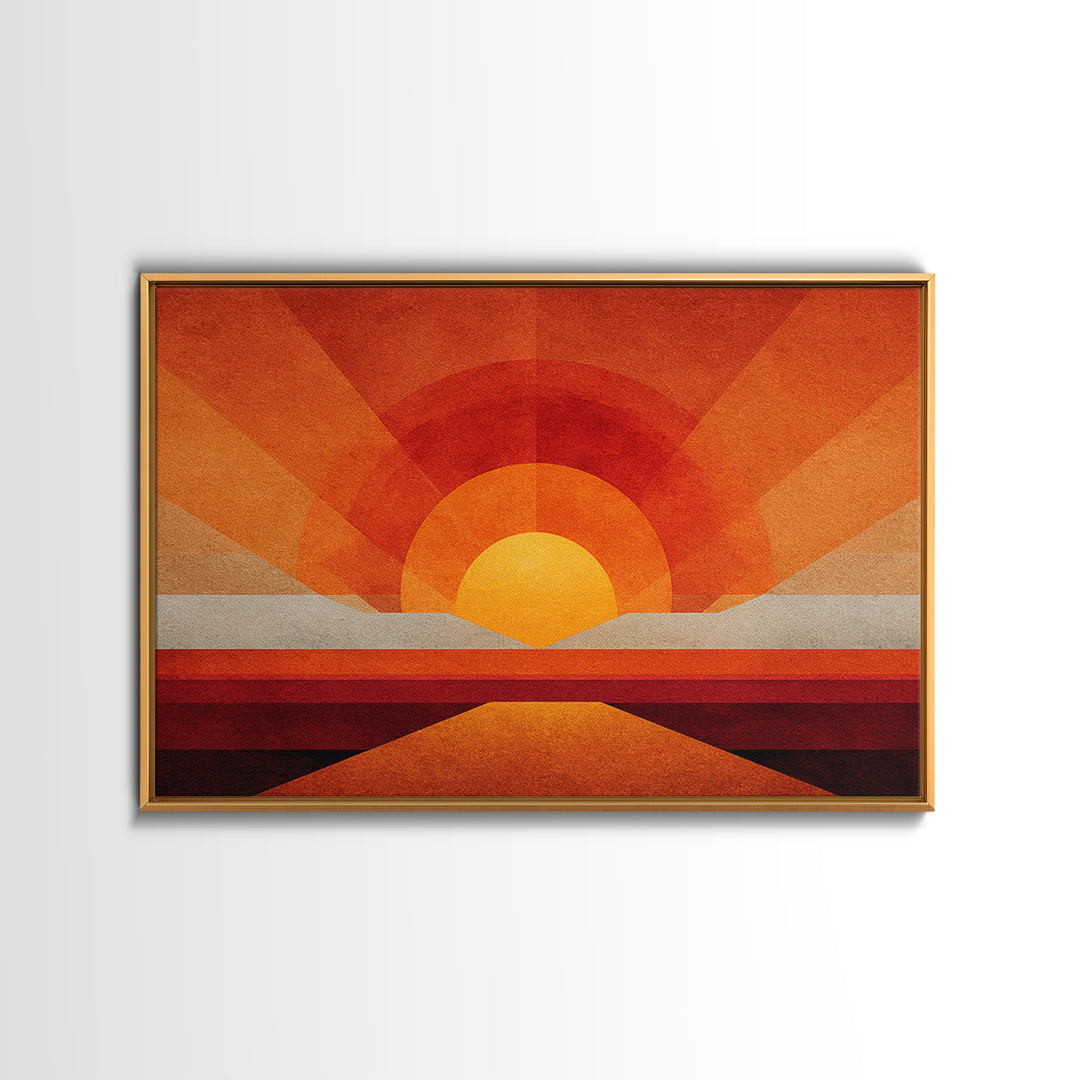 Orange Desert Sun Road Wall Art, Midcentury Modern Poster, Abstract Geometric Landscape, Burnt Orange Home Decor, Canvas Print