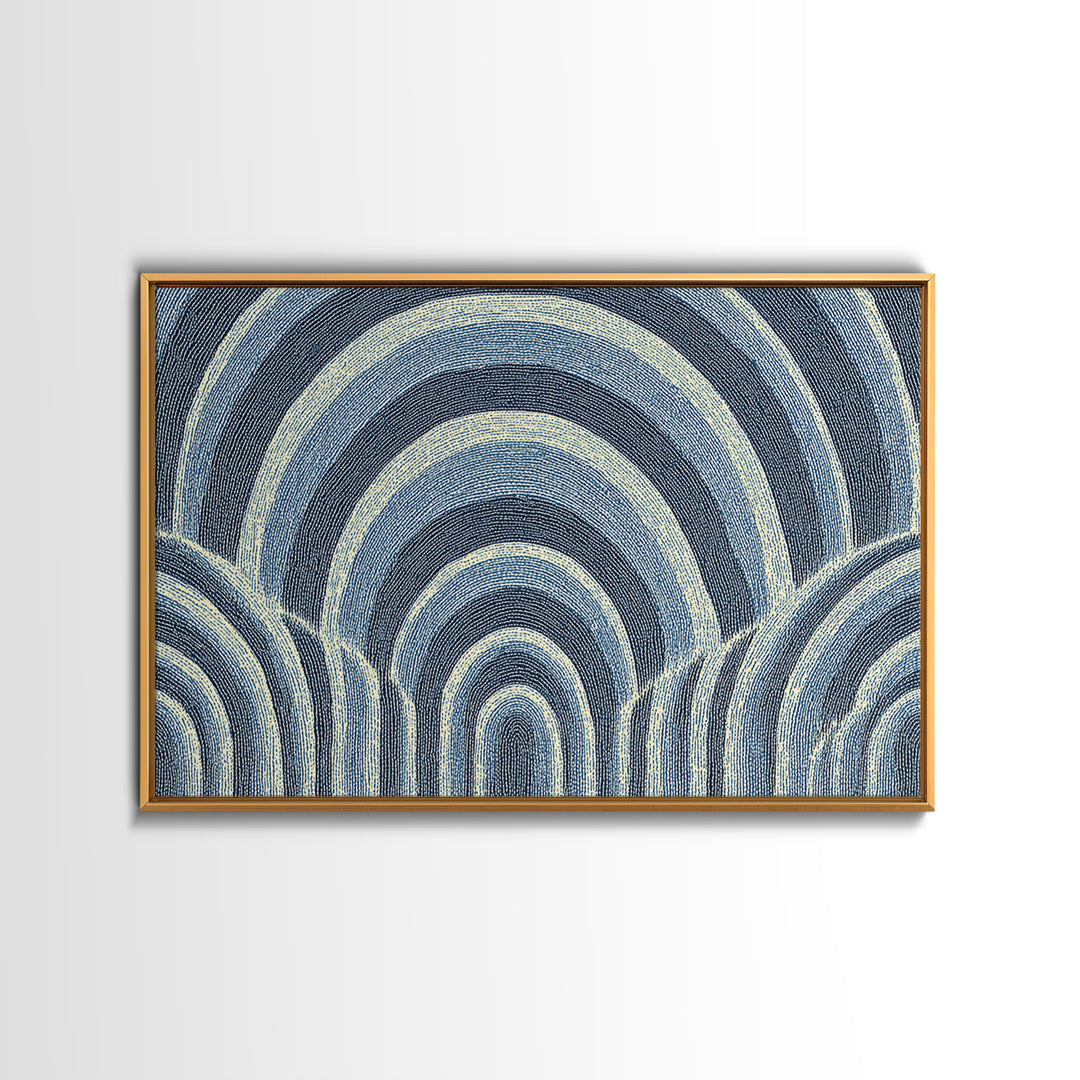 Blue Arched Concentric Lines Canvas Print, Modern Geometric Wall Art, Scandinavian Abstract Decor, Minimal MCM Poster Print