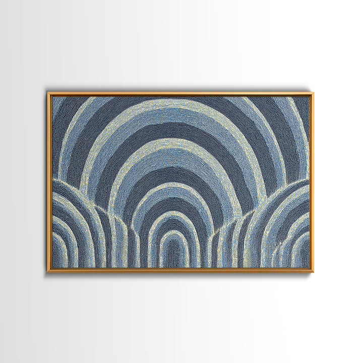 Blue Arched Concentric Lines Canvas Print, Modern Geometric Wall Art, Scandinavian Abstract Decor, Minimal MCM Poster Print