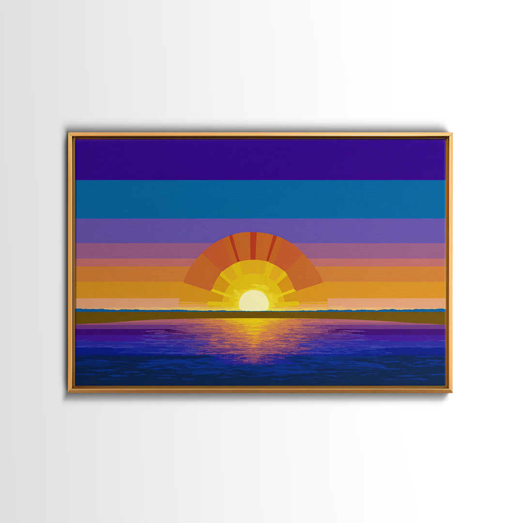 Geometric Ocean Sunset Wall Art, Midcentury Modern Art Print, Colorful Retro Wall Decor, Coastal Living Room Poster Gift