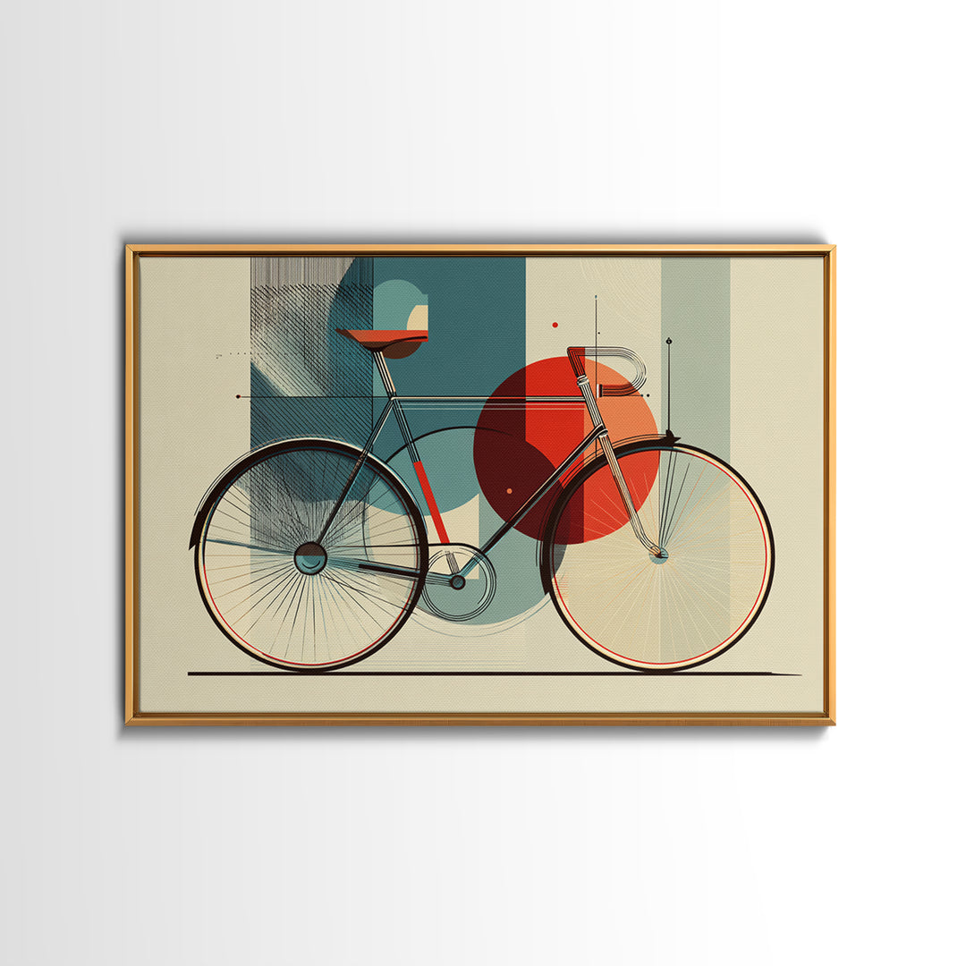 Abstract Bicycle Canvas Print, Midcentury Modern Wall Art, Geometric Bike Poster, Retro Home Decor For Cycling Lovers Gift