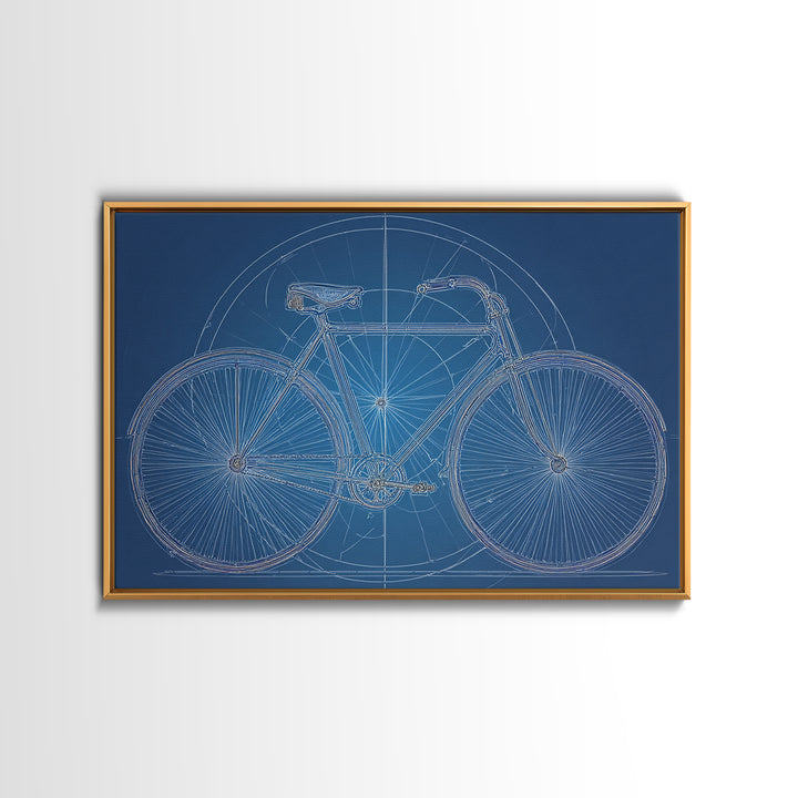 Blueprint Bicycle Wall Art, Technical Line Drawing, Midcentury Modern Bike Poster, Blue Geometric Office Decor Print Gift