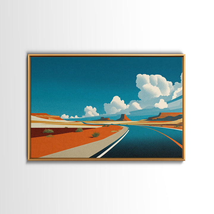 Retro Desert Highway Wall Art, Southwestern Road Landscape, Vintage Travel Poster Style, Mid Century Modern Canvas Print
