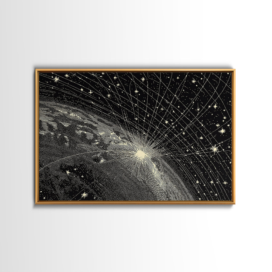 Black And White Earth Sunrise Wall Art, Celestial Space Illustration, Minimalist Art Print, Constellation Poster Decor Gift