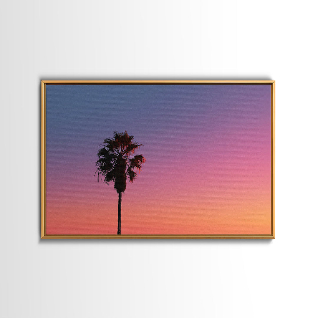 Palm Tree Sunset Silhouette Wall Art, Pink Orange Tropical Canvas Print, Retro Coastal Decor, California Art Print, Living Room Decor