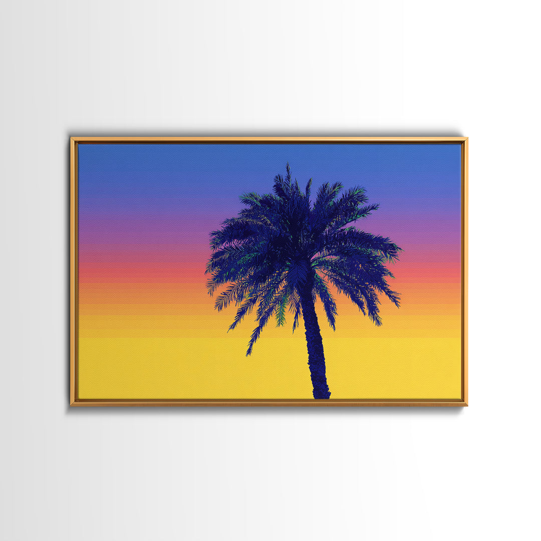 Vibrant Rainbow Palm Tree Wall Art, Mid Century Modern Canvas Print, Tropical Sunset Poster, Colorful Palm Springs Decor