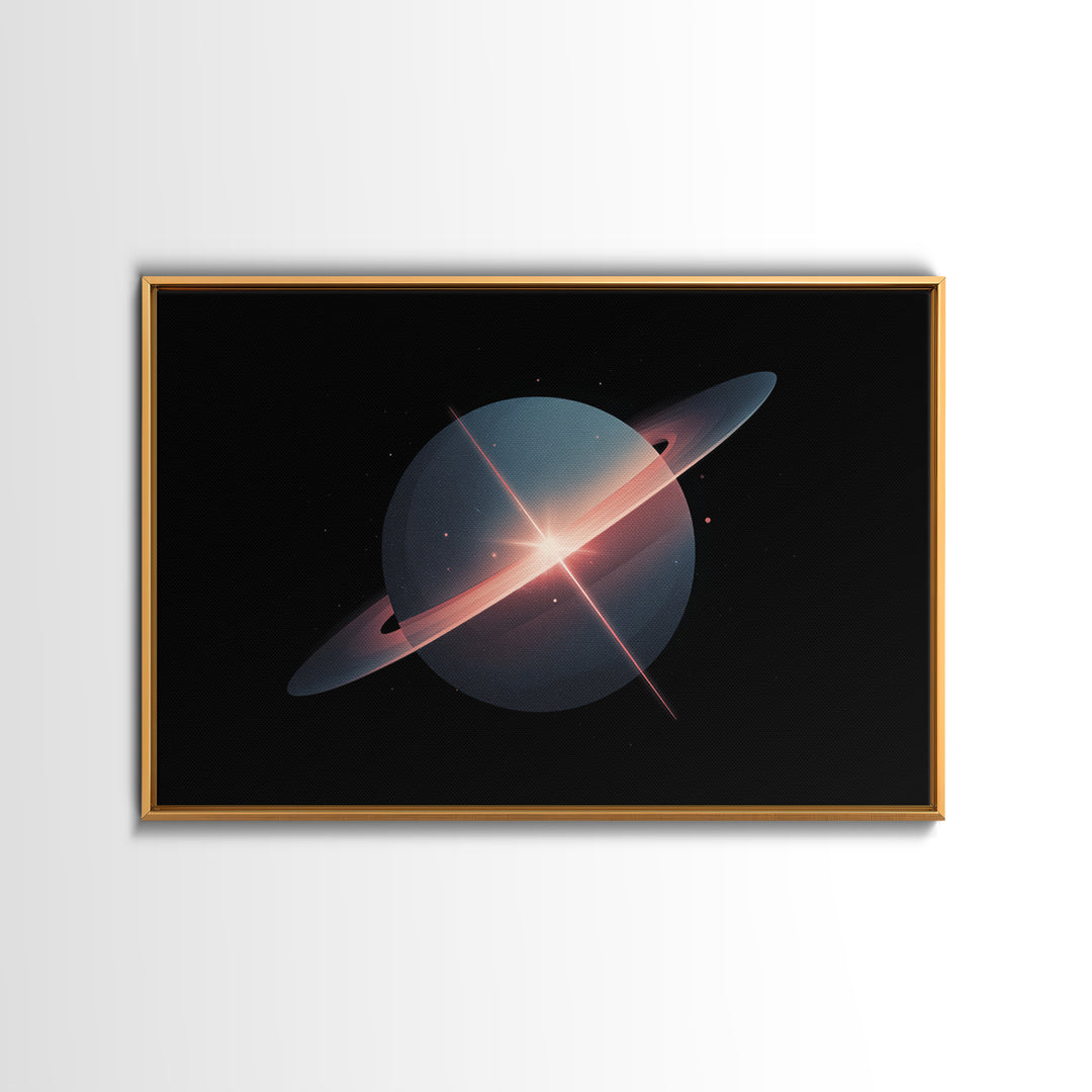 Blue Ringed Planet Wall Art, Saturn Inspired Canvas Print, Retro Space Poster, Modern Sci Fi Decor, Galaxy Art Print Gift