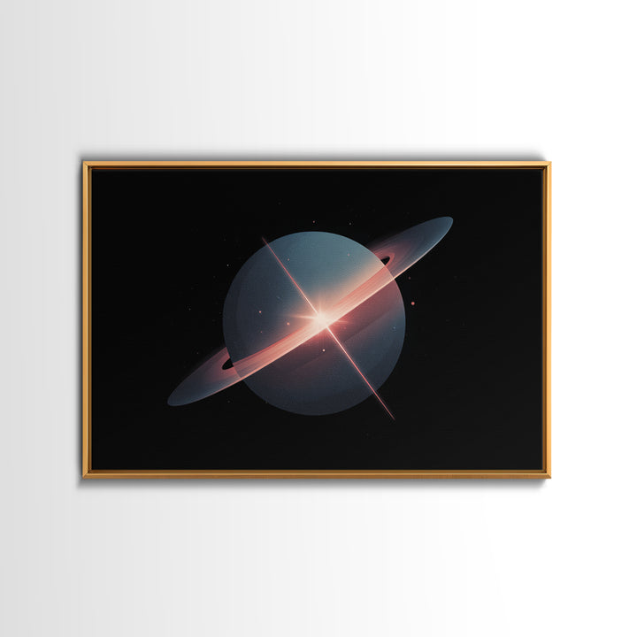 Blue Ringed Planet Wall Art, Saturn Inspired Canvas Print, Retro Space Poster, Modern Sci Fi Decor, Galaxy Art Print Gift