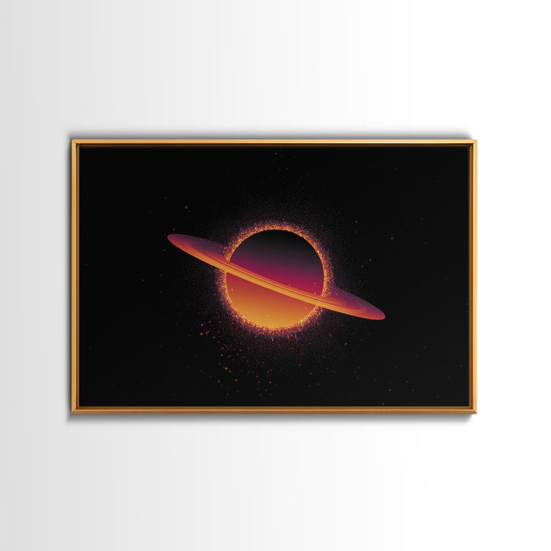 Orange Ringed Planet Wall Art, Retro Cosmic Canvas Print, Saturn Inspired Space Poster, Modern Sci Fi Home Decor, Galaxy Art Print