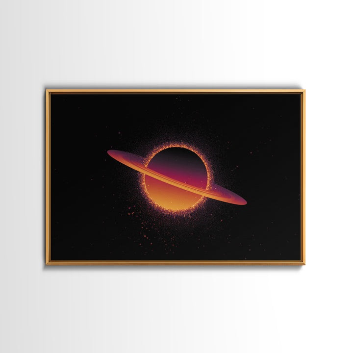 Orange Ringed Planet Wall Art, Retro Cosmic Canvas Print, Saturn Inspired Space Poster, Modern Sci Fi Home Decor, Galaxy Art Print