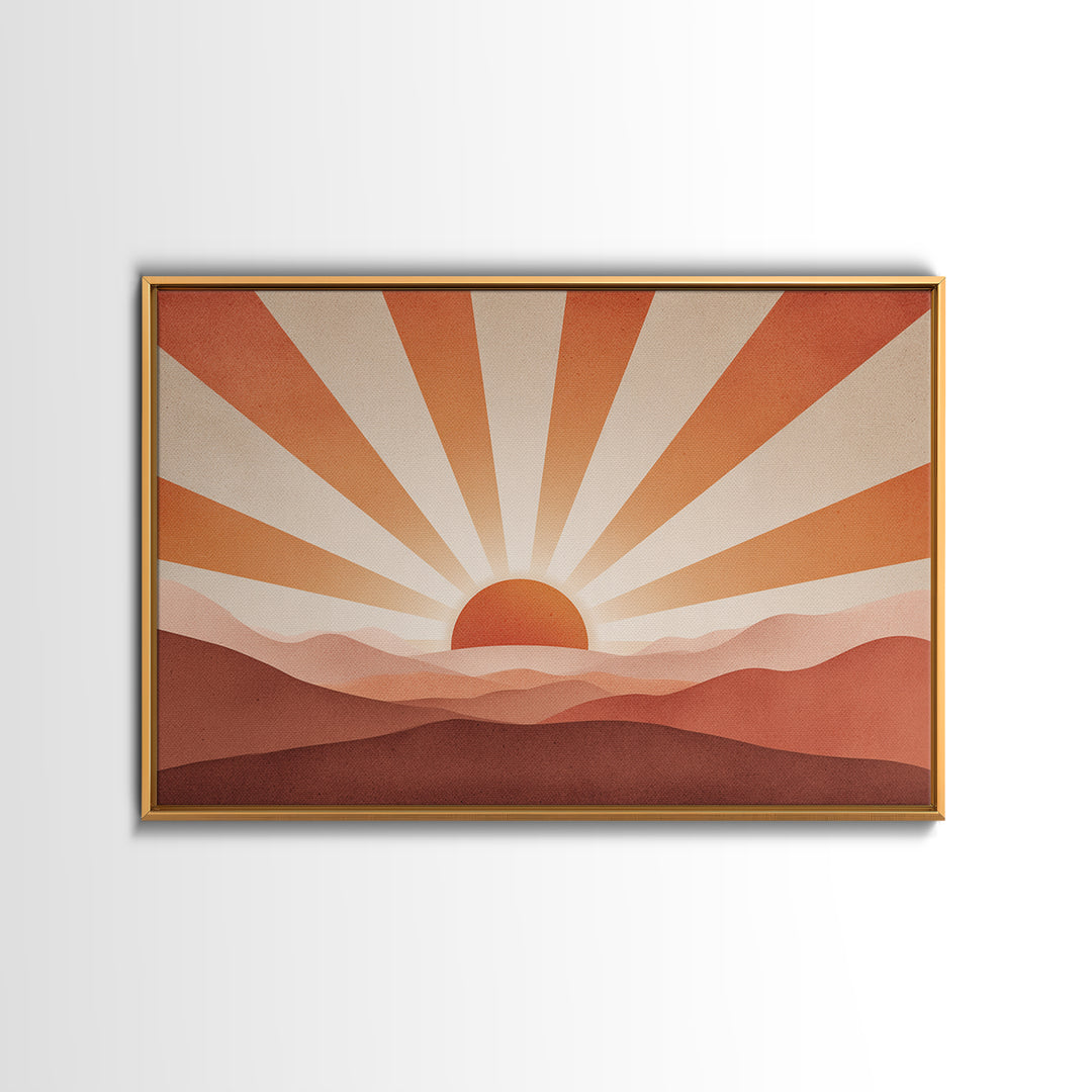 Minimalist Abstract Sunrise Canvas Print, Blush Mountain Landscape, Mid Century Modern Wall Decor For Bedroom And Office