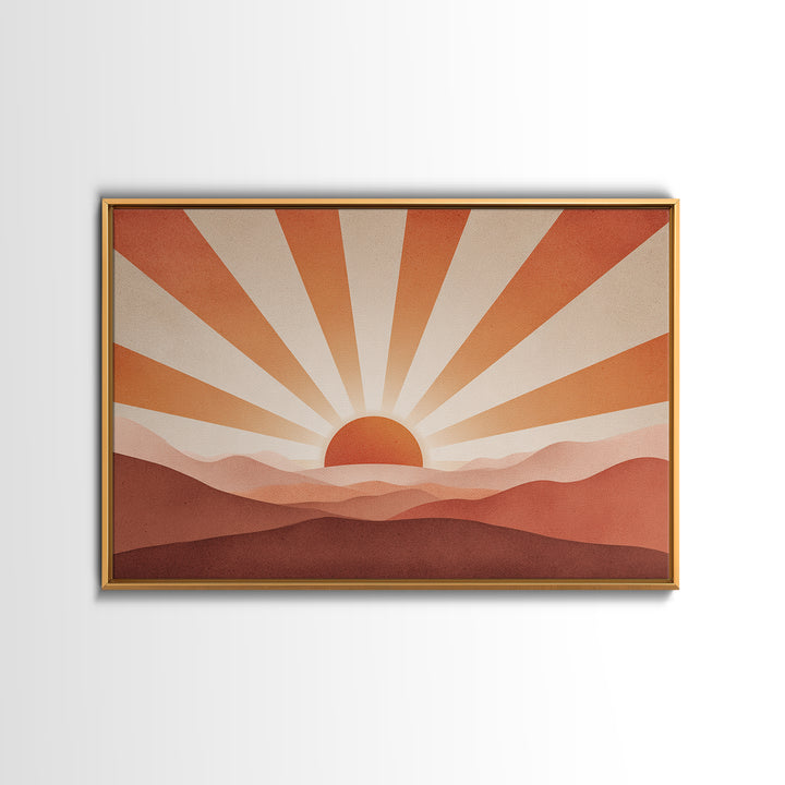Minimalist Abstract Sunrise Canvas Print, Blush Mountain Landscape, Mid Century Modern Wall Decor For Bedroom And Office