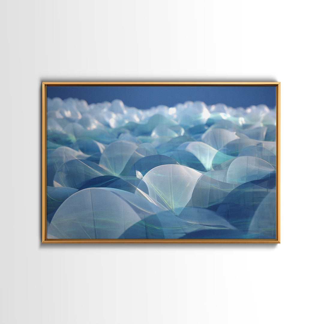 Blue Translucent Dome Landscape Abstract Canvas Print, Modern Wall Art, Cool Minimalist Ocean Ice Blue Bedroom Decor Poster