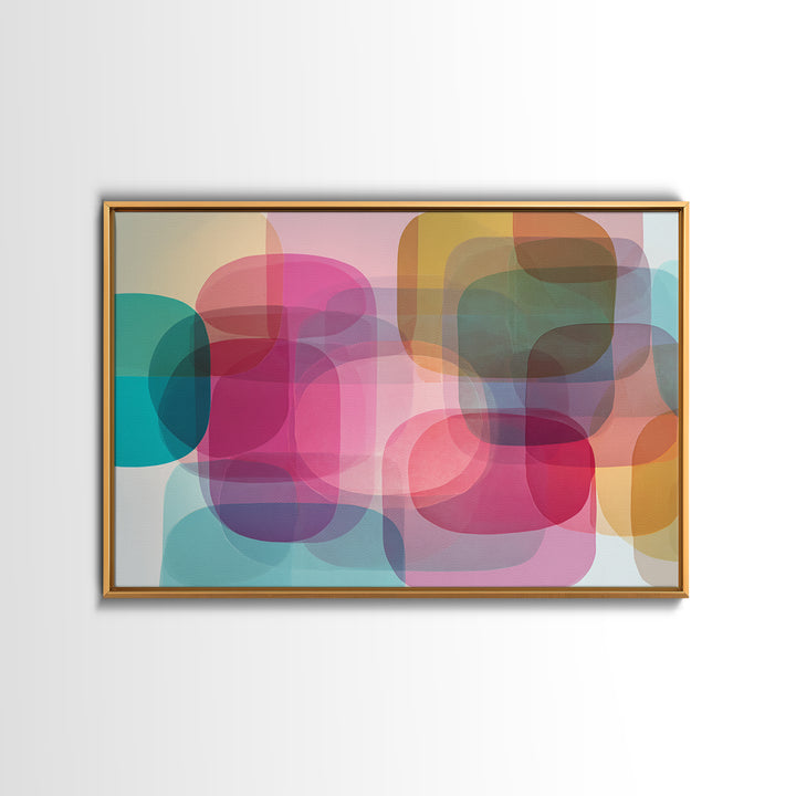Colorful Translucent Rounded Rectangle Abstract Wall Art, Modern Geometric Art Print, Pink Teal Bauhaus Home Decor Poster