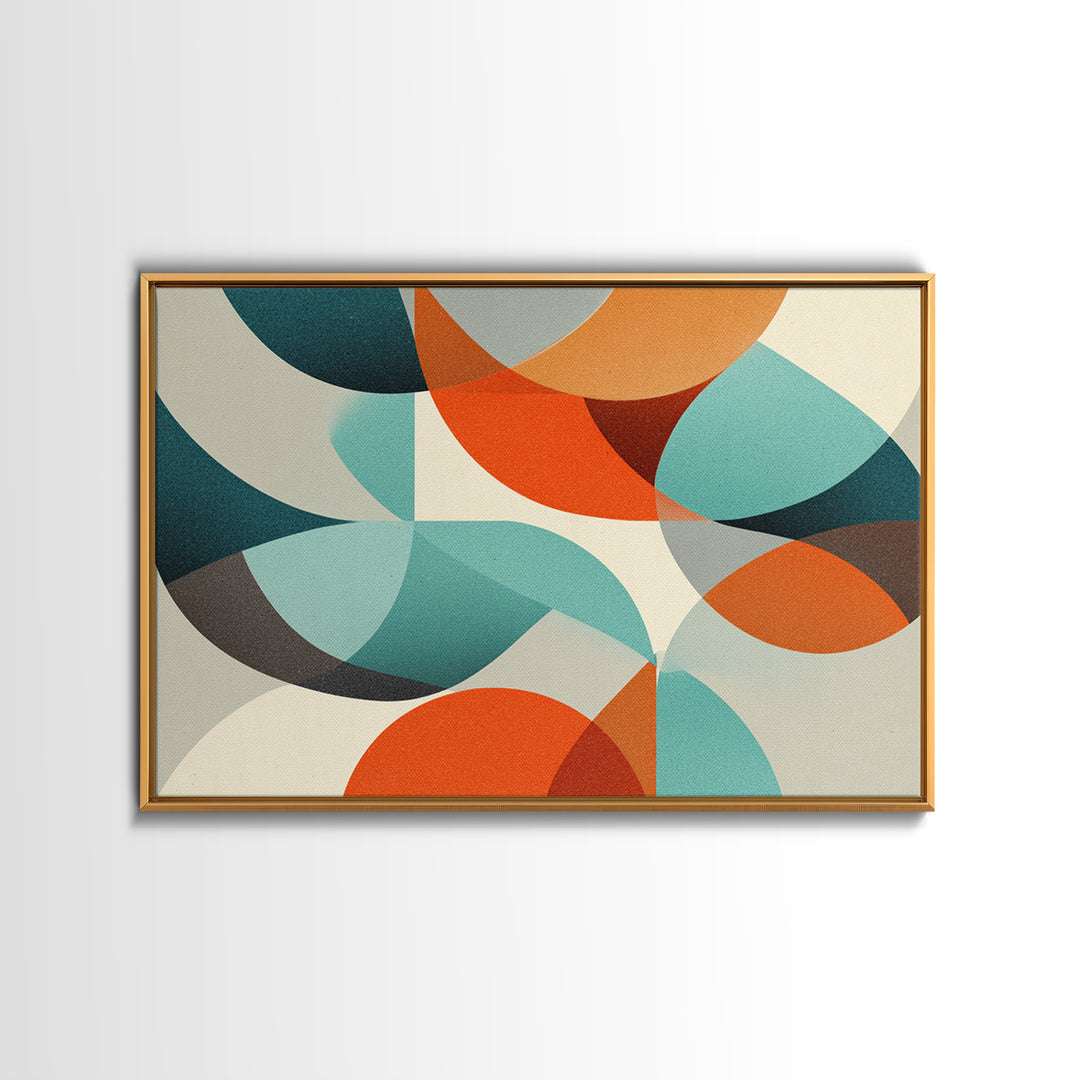 Orange Teal Circle Abstract Wall Art, Midcentury Modern Art, Geometric Shapes Art, Modern Art Print, Retro Wall Decor, Home Decor