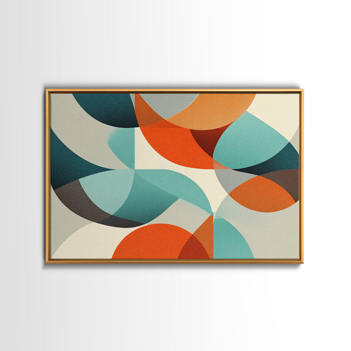 Orange Teal Circle Abstract Wall Art, Midcentury Modern Art, Geometric Shapes Art, Modern Art Print, Retro Wall Decor, Home Decor