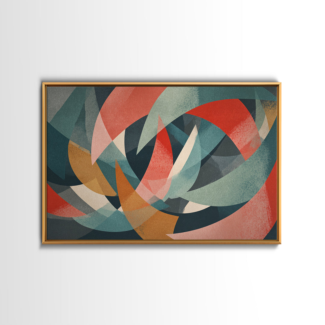 Dynamic Red Teal Abstract Canvas Print, Midcentury Abstract, Geometric Wall Art, Modern Art Print, Bold MCM Wall Decor, Statement Piece