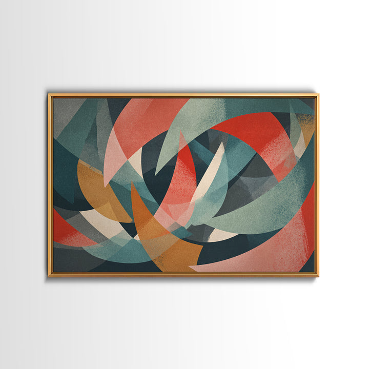 Dynamic Red Teal Abstract Canvas Print, Midcentury Abstract, Geometric Wall Art, Modern Art Print, Bold MCM Wall Decor, Statement Piece