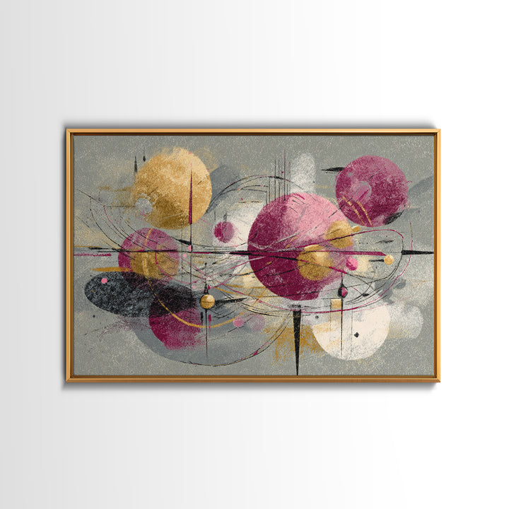 Magenta Gold Atomic Orbits Abstract Wall Art, Midcentury Modern Art Print, Retro Geometric Decor, Bold MCM Wall Decor Prints