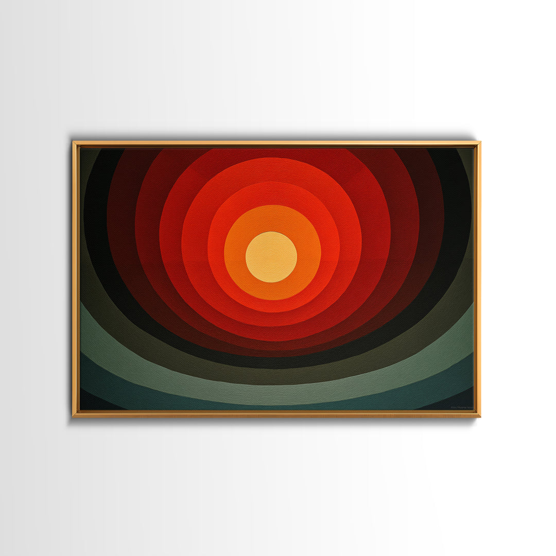 Hard Edge Red Orange Target Canvas Print, Midcentury Modern Wall Art, Retro Geometric Poster For Office Home Decor MCM Style