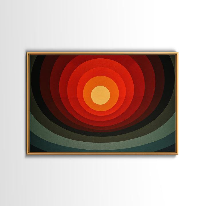 Hard Edge Red Orange Target Canvas Print, Midcentury Modern Wall Art, Retro Geometric Poster For Office Home Decor MCM Style